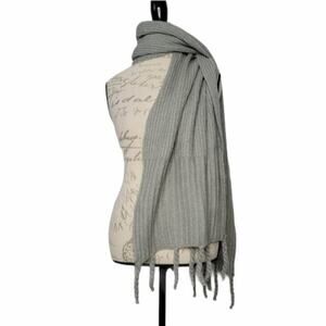 Sonoma Gray Acrylic Blend Ribbed Knit Fringed Scarf One Size